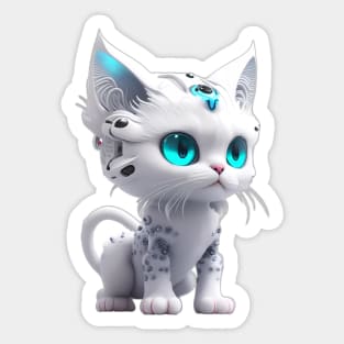 White Cyborg Cat Sticker